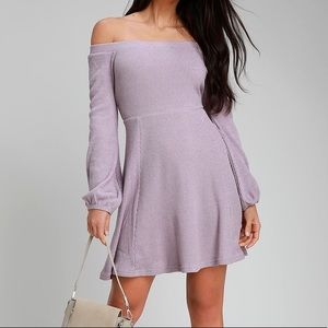 Flare Enough Lavender Off Shoulder Skater Dress